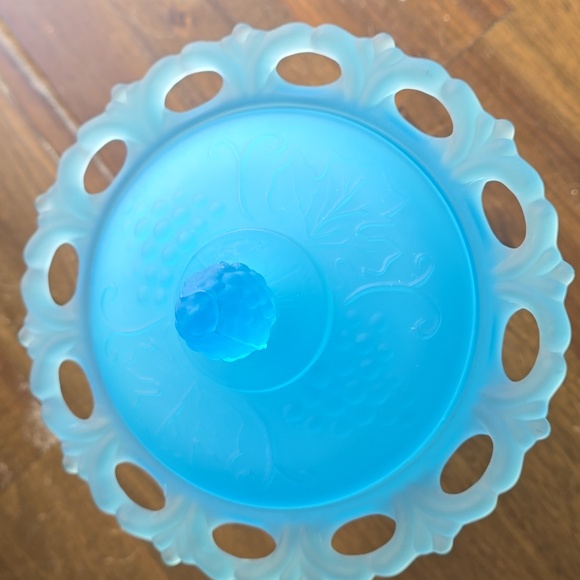 Fenton Elegant Blue Glass Candy Dish with Lid Satin Blue - Picture 3 of 13